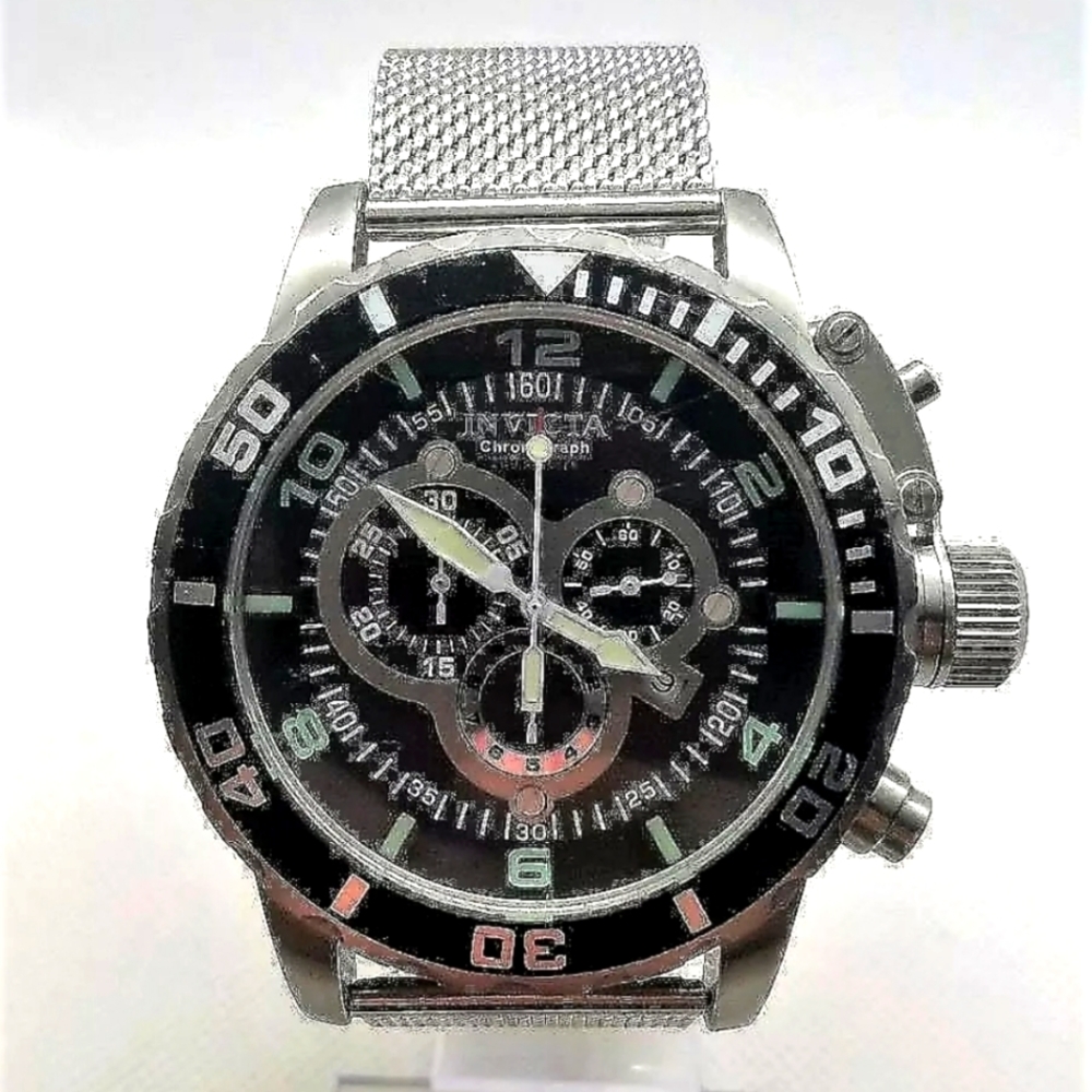 Invicta Corduba Ibiza Chronograph Black Silver Tone Watch Mesh 52mm SS 0477